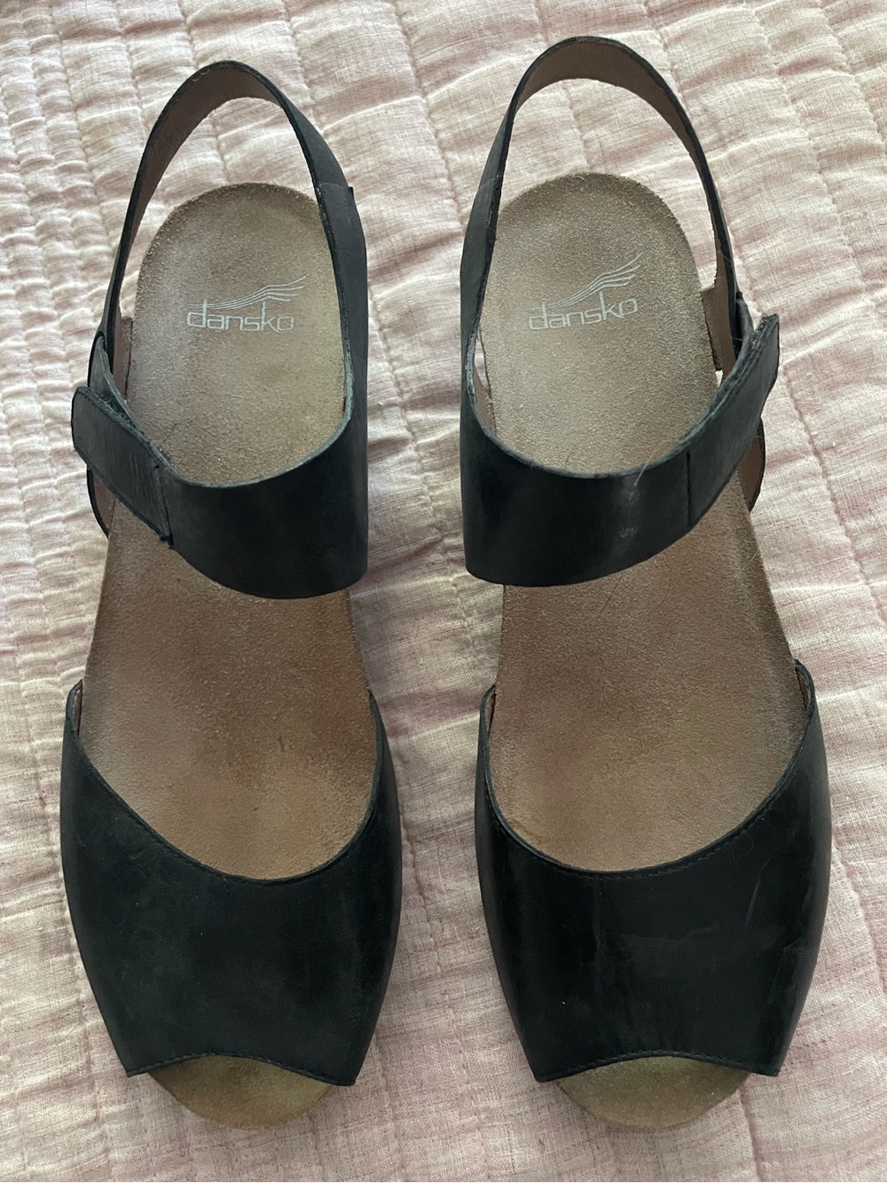 Dansko Black Leather Open-Toe Slingback Sandals